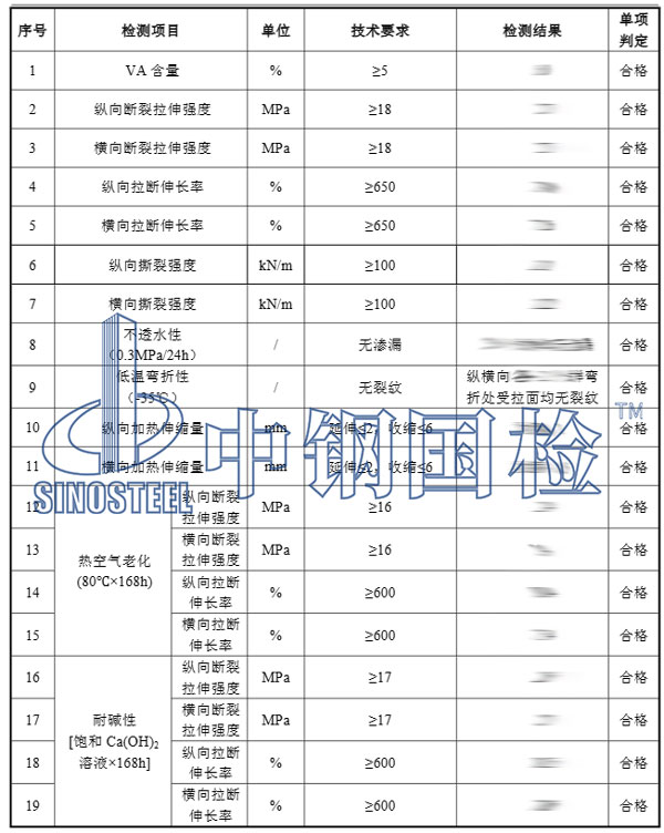 防水板檢測項目結(jié)果