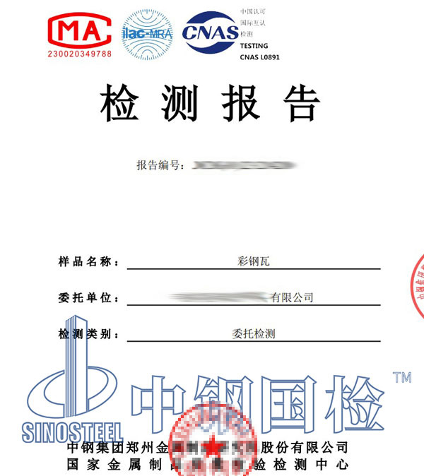 中鋼國檢檢測報告圖片