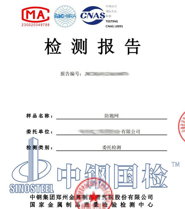 防拋網(wǎng)檢測報告